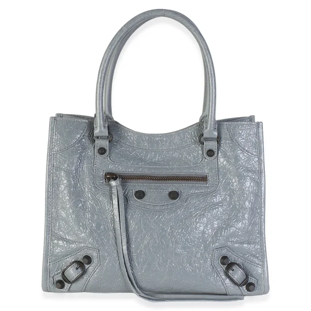 Balenciaga Blue Grey Agneau Arena Mini Le City Tote Bag in Blue Leather from myGemma