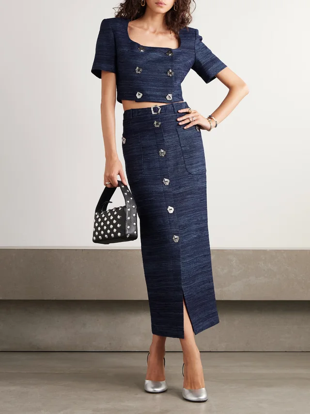 VIOLANTE NESSI Corot belted silk-tweed midi skirt in Blue, photo 2 of 2 from NET-A-PORTER (Canada)