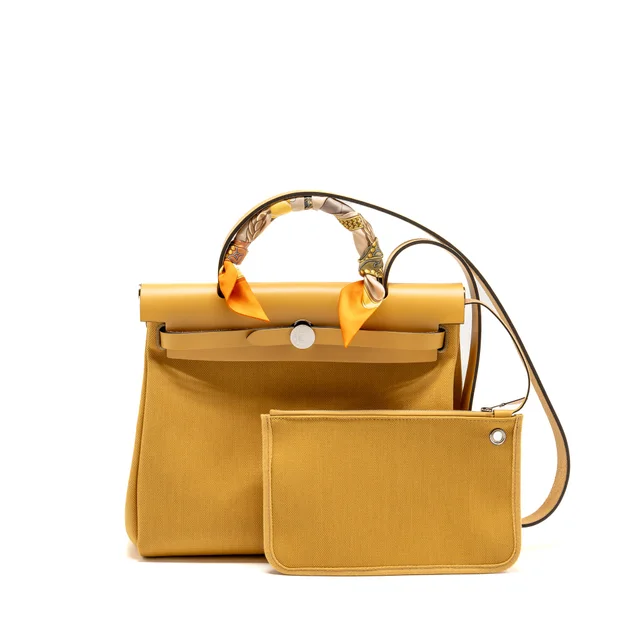 Hermès Herbag 31 Zip Bag CANVAS/HUNTER LEATHER Paille SHW Stamp K in Canvas from EMIER