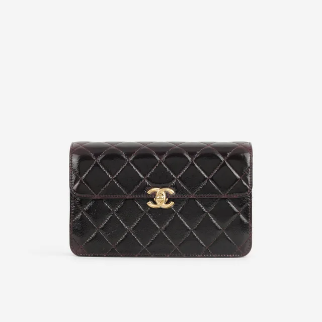 Chanel 25A Mini Flap - Plum Glazed Calfskin | Aged Gold Hardware in Purple Glazed Calfskin from Bagista