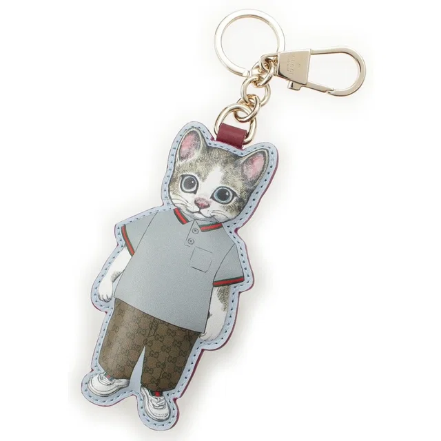 Gucci Yuko Higuchi Boris Leather Cat Charm Key Ring Blue Key Holder in Blue Leather from The Reluxe