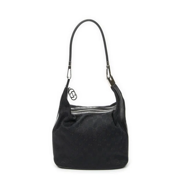 Gucci Zip Hobo Black GG Canvas in Black Canvas from The Reluxe