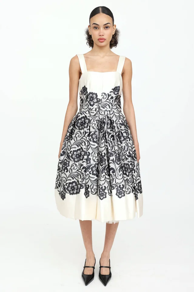 Dolce & Gabbana Lace Print Midi Dress in Silk from VSP Consignment