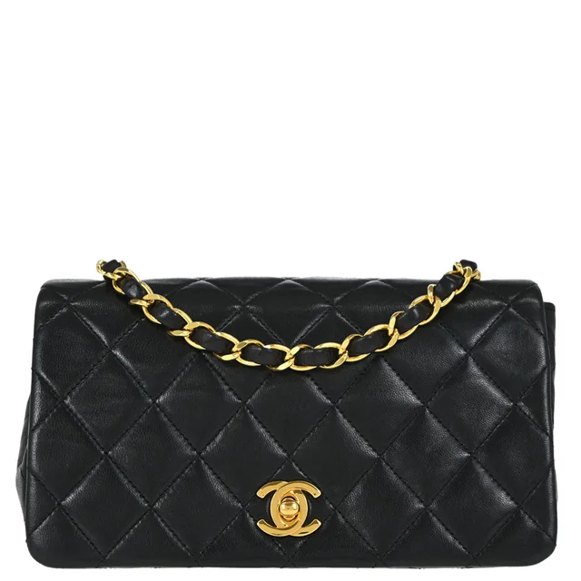 Chanel 1989-1991 Black Lambskin Turnlock Mini Full Flap Shoulder Bag in Black Lambskin from AMORE Vintage Tokyo