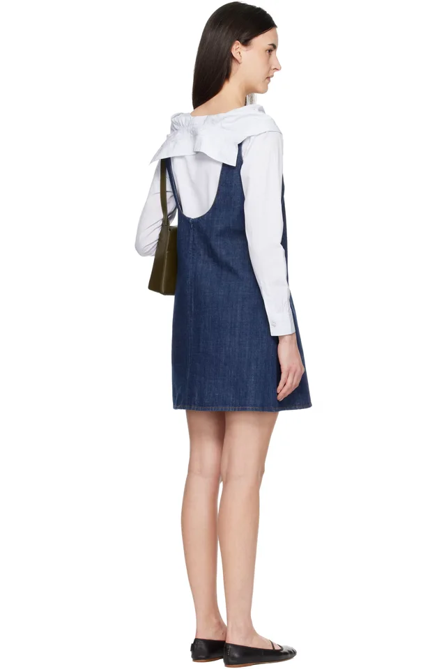 AMI Paris Blue Cotton Short Strapped Denim Minidress, photo 3 of 5 from SSENSE