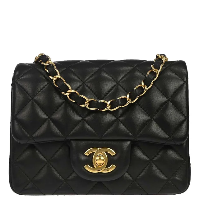 Chanel 2015-2016 Black Lambskin Mini Classic Square Flap Shoulder Bag 17 in Black Lambskin from AMORE Vintage Tokyo