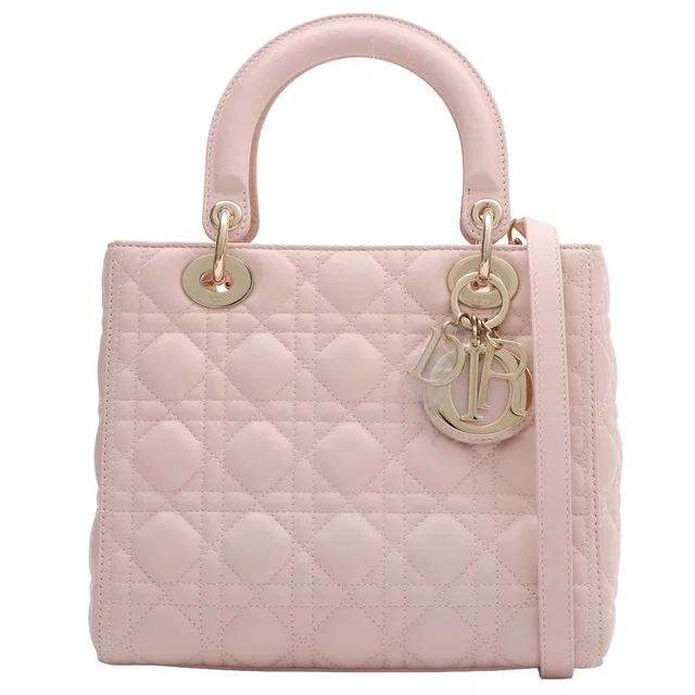 Lady Dior Cannage Stitch 2-way Bag M Baby Pink in Pink Leather from VINTAGE QOO TOKYO
