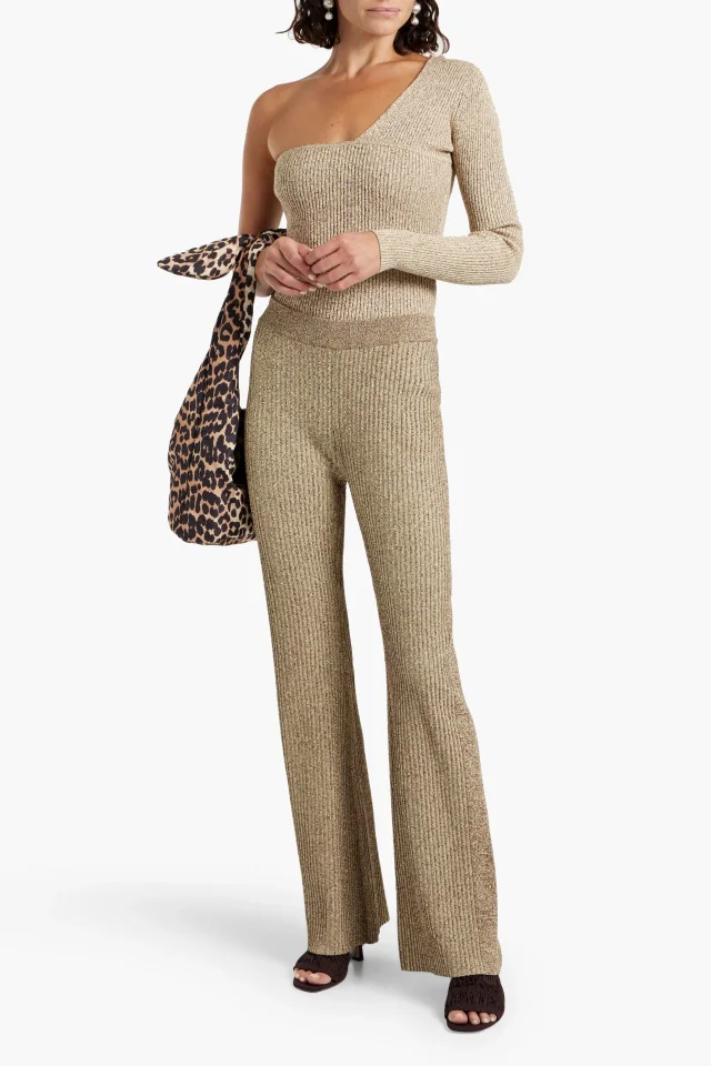 Ganni Mélange Ribbed-Knit Flared Pants in Brown, photo 2 of 4 from THE OUTNET