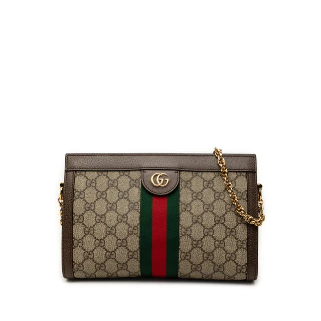 Beige Gucci Small GG Supreme Web Ophidia Chain Crossbody in Beige Coated canvas from Designer Revival