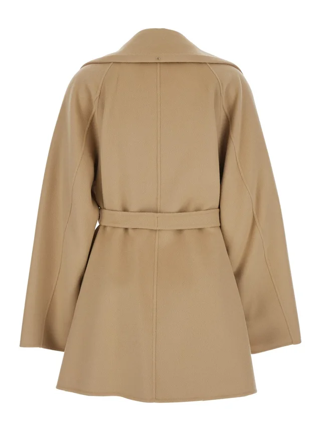 Sportmax Beige Coat with Wide Notched Revers and Waist Belt for Women in Beige 100% Virgin Wool, photo 4 of 5 from Gaudenzi Boutique