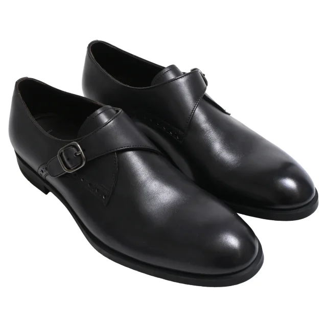 Ermenegildo Zegna Monk Strap Shoes in Black Leather in black, photo 4 of 6 from ShopSimon