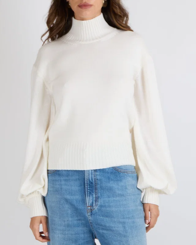 Max Mara White High-Neck Jumper with Ribbed Cuffs Size IT 42 (UK 10) in White from Sellier