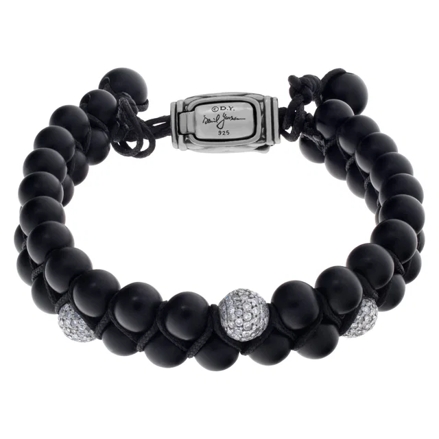 David Yurman Spiritual bracelet with black onyx beads and 3 diamond balls in Black Sterling Silver from Gray And Sons