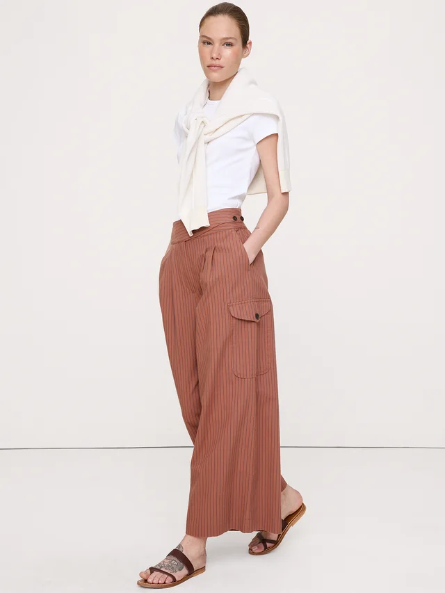 Banana Republic Heritage Explorer High-Rise Wide-Leg Pant in Dusted Clay & Navy Stripe, photo 3 of 5 from Banana Republic (Canada)