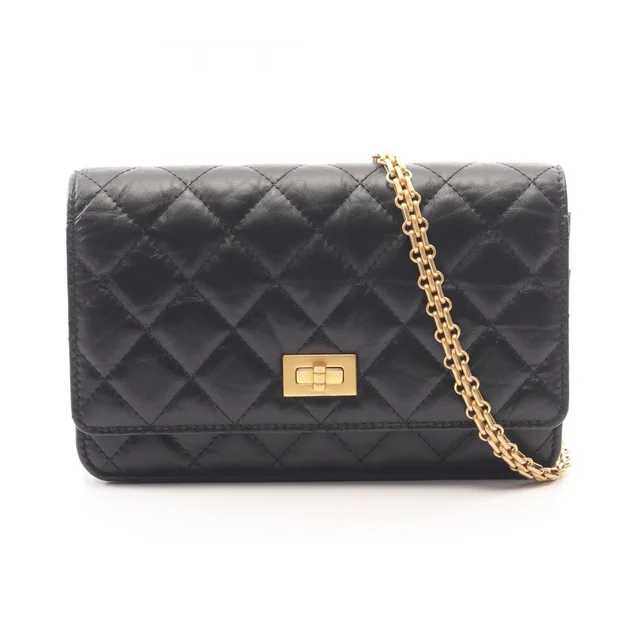 Chanel Shoulder Bag 2.55 Quilted Mini Black Calfskin Chain Wallet in Black Calfskin from The Reluxe