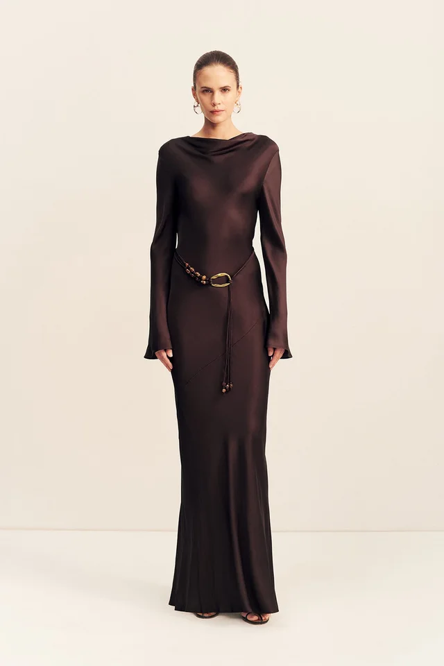 Shona Joy AGNES LONG SLEEVE MAXI DRESS WITH BELT - ESPRESSO from Shona Joy, photo 1 of 1