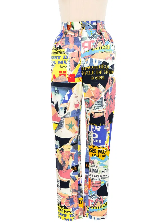 Christian Lacroix Collage Print Pants in Satin from Arcade Vintage
