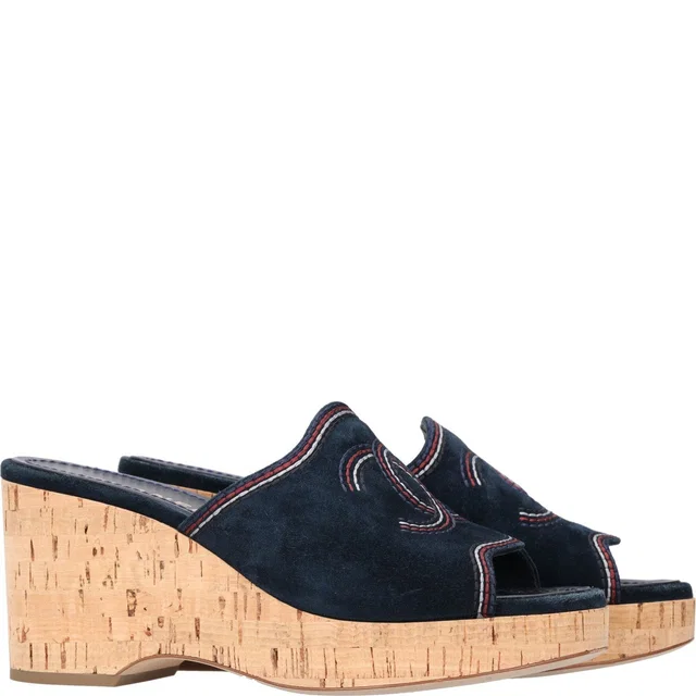 Chanel Interlocking CC Logo Suede Cork Wedge in Suede from HEWI
