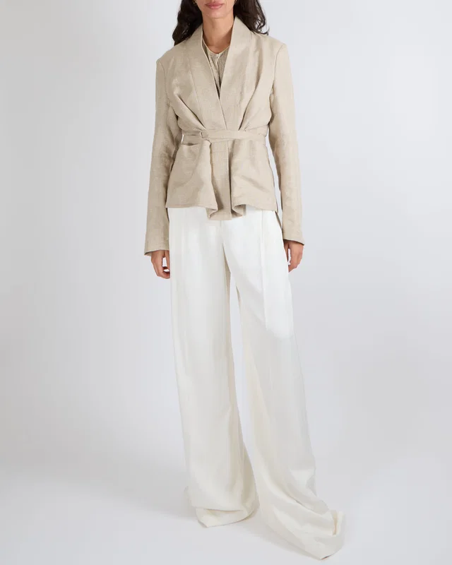 Dior Beige Linen Blazer Jacket with Belt Detail Size FR 42 (UK 14) in Beige from Sellier