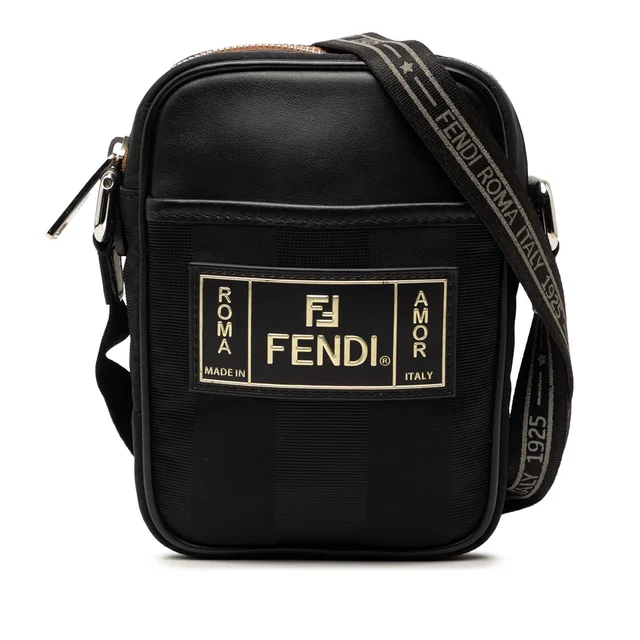 Black Fendi Small Pequin Nylon Roma Amor Messenger Bag in Black Nylon from Designer Revival