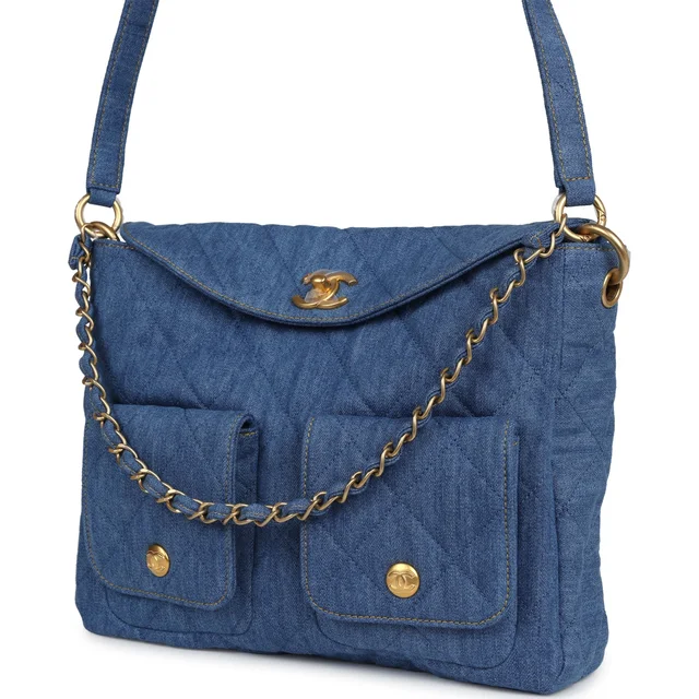 Chanel Large Supple Twins Hobo Bag Blue Denim Brushed Gold Hardware in Blue Denim from Madison Avenue Couture, photo 2 of 2