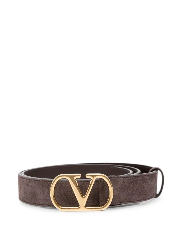 Valentino Garavani Vlogo Belt — Brown in Brown Suede from HEWI