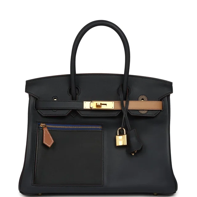 Hermès Colormatic Birkin 30 Bleu Navy, Black, Chai, Etoupe and Gold Swift Gold Hardware in Black Swift leather from Madison Avenue Couture