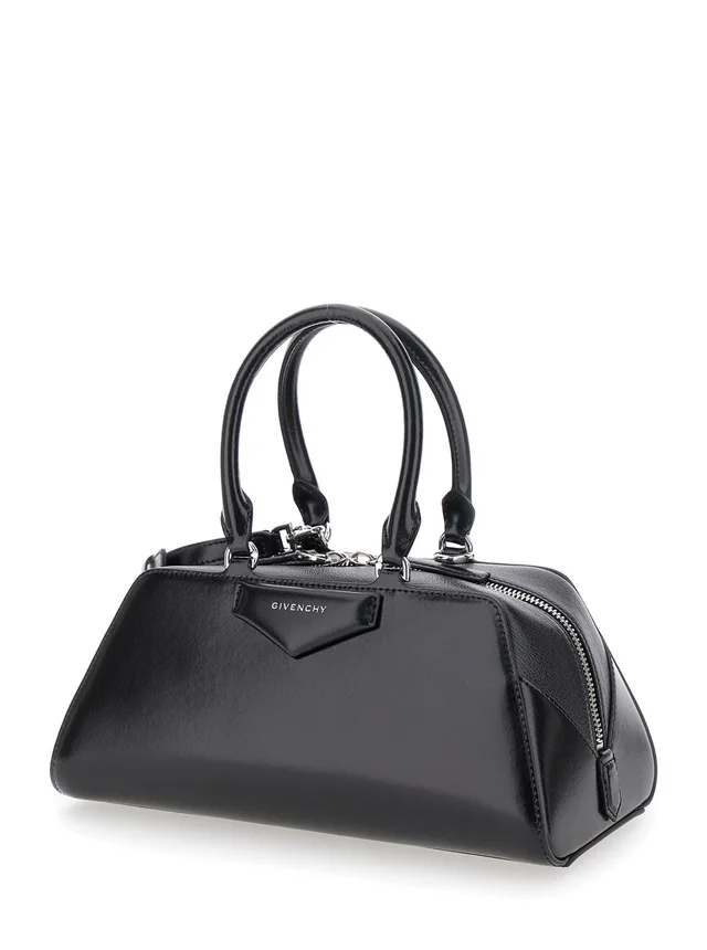 Givenchy 'Antigona East West' Black Small Handbag with Adjustable and Removable Shoulder Strap and Logo Lettering on the Front in Leather Woman in Black 100% Calf, photo 4 of 14 from Gaudenzi Boutique