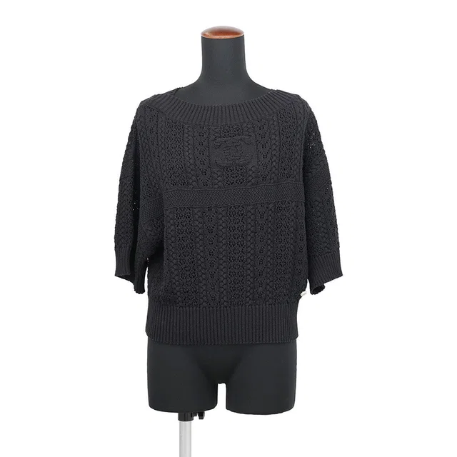 Chanel CC Logo Button Coco Beach Knit Size 36 BlackP76924 K11083 94305 Cotton 100% from GALLERY RARE