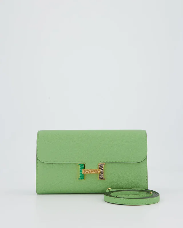 Hermès Constance To Go Bag in Green Vert Criquet Epsom Leather with Multi Colour Lizard Hardware in Green Epsom leather from Sellier