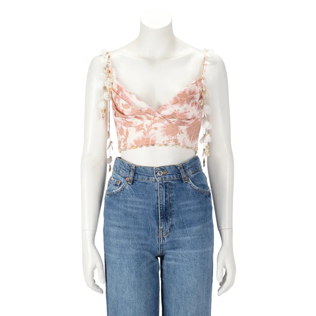 Zimmermann Tan Floral Linen Postcard Bustier Top 0 in Tan Tonal Floral from Blue Spinach