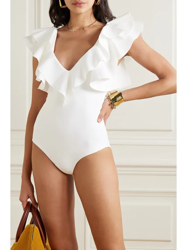 MAYGEL CORONEL + NET SUSTAIN Santa ruffled swimsuit in White, photo 2 of 2 from NET-A-PORTER (Canada)