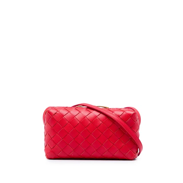 Red Bottega Veneta Mini Nappa Intrecciato Crossbody in Red Nappa leather from Designer Revival