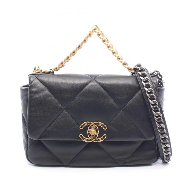 Shoulder Bag 19 Dixneuf Quilted 2-Way Black Leather Chanel 19 Chain in Black Leather from The Reluxe