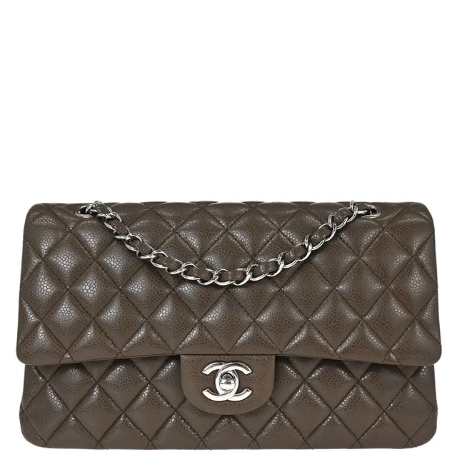 Chanel 2012 Brown Caviar Skin Medium Classic Double Flap Shoulder Bag in Brown Caviar leather from AMORE Vintage Tokyo