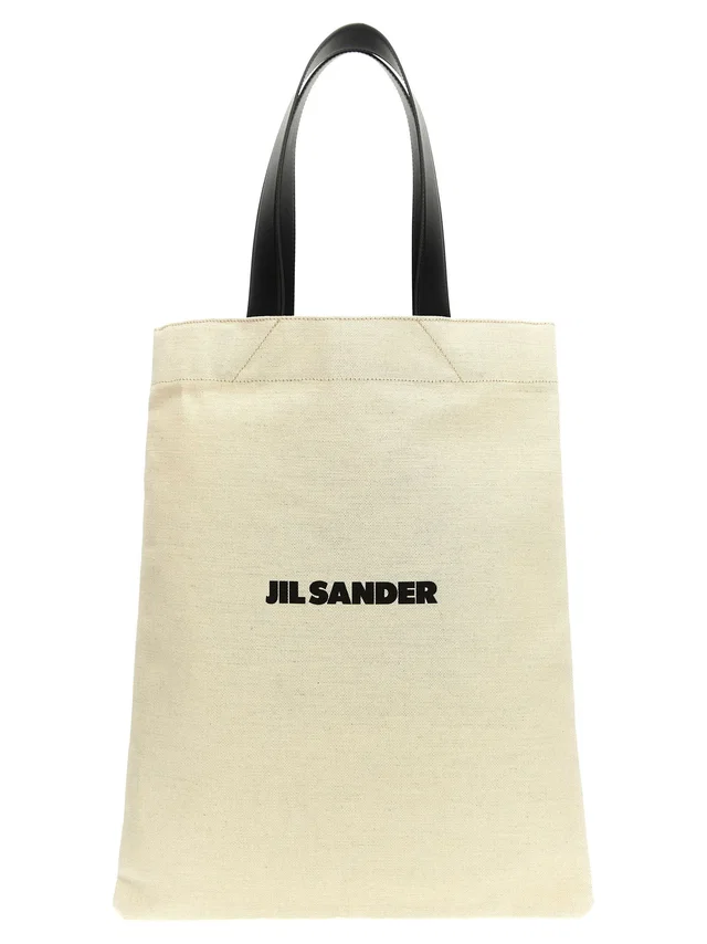 Jil Sander Canvas With Leather Handles Shopping Bag — Cream in White Canvas from HEWI