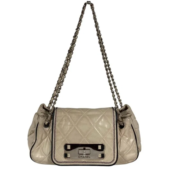 Chanel Shoulder Bag CC Logo Quilted Leather Beige in Beige Leather from The Reluxe