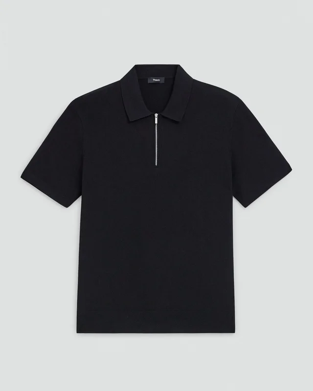 Theory Quarter-Zip Polo Shirt in Light Bilen in BLACK 62% Viscose, 38% Polyester; Exclusive Of Elastic, photo 7 of 14 from Theory