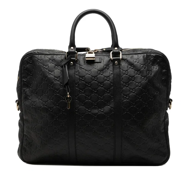 Black Gucci Guccissima Business Bag in Black Leather from Designer Revival