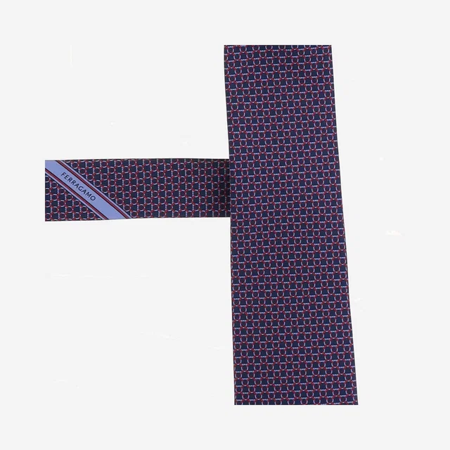 Ferragamo Jacquard Silk Necktie — Navy Neckties in Navy Silk from HEWI