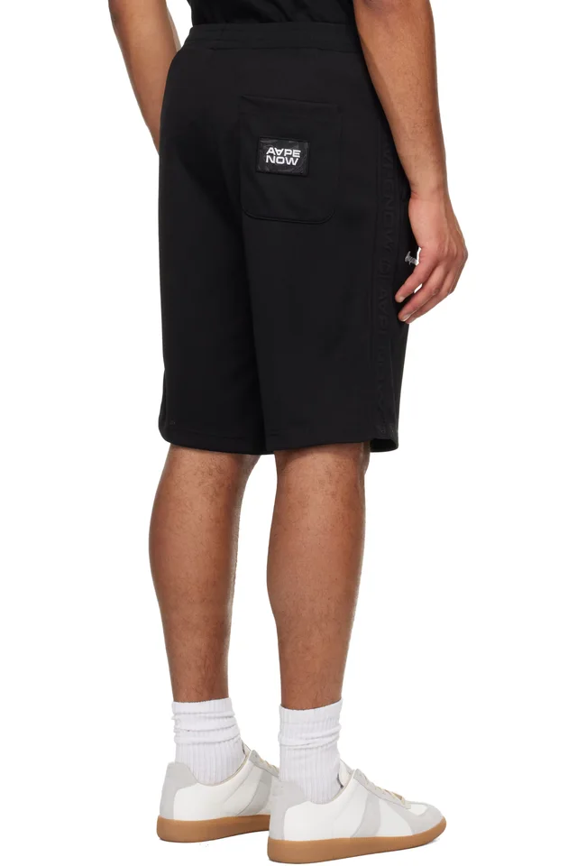 AAPE by A Bathing Ape Black 'AAPENOW' Sweat Shorts, photo 3 of 4 from SSENSE
