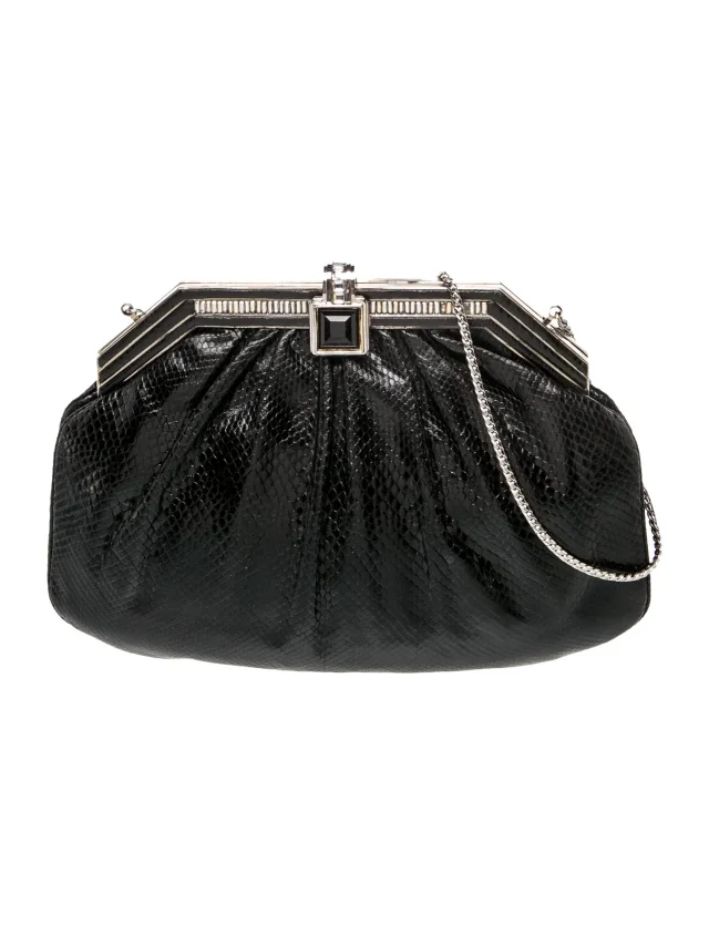 Judith Leiber Embossed Leather Evening Bag in black Leather from The RealReal