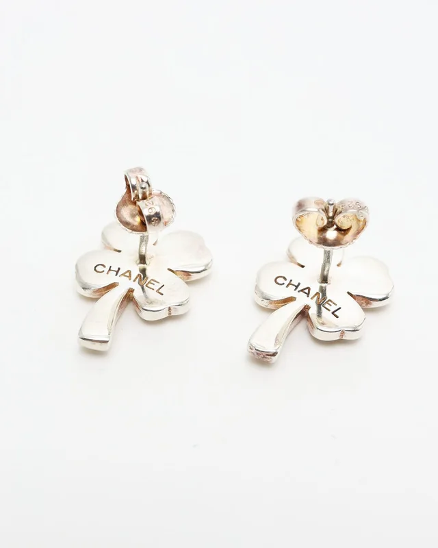 Chanel Clover Silver Earrings in Silver from A Retro Tale, photo 3 of 4