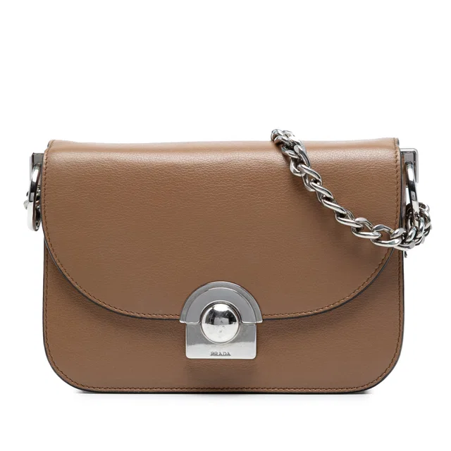 Brown Prada Glace Calf Arcade Crossbody in Brown Leather from Designer Revival