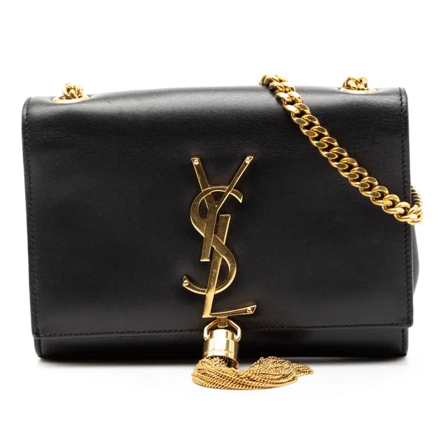 Black Saint Laurent Small Smooth Calfskin Monogram Kate Tassel Crossbody in Black Calfskin from Designer Revival