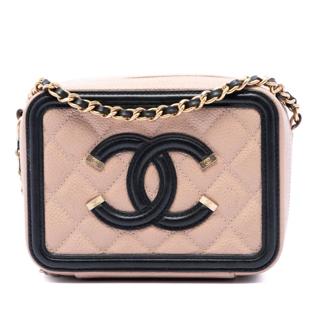 Beige Chanel Mini Caviar CC Filigree Crossbody in Beige Caviar leather from Designer Revival