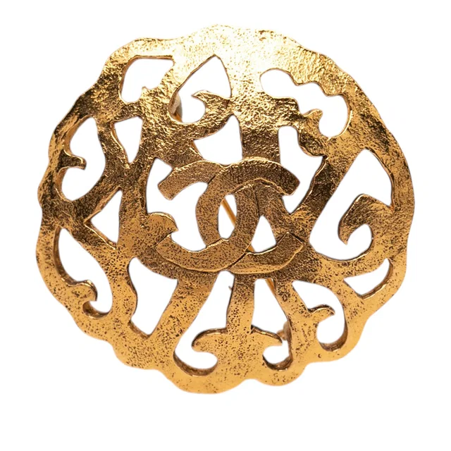 Gold Chanel CC Gold Plated Filigree Brooch in Gold from Designer Revival