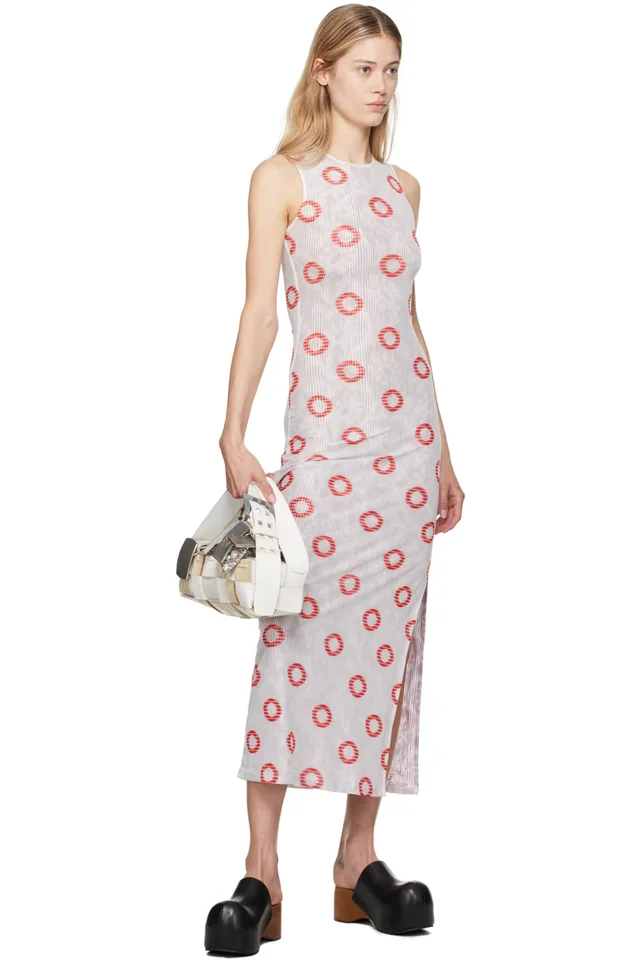 Eckhaus Latta White & Red Duet Maxi Dress, photo 4 of 4 from SSENSE