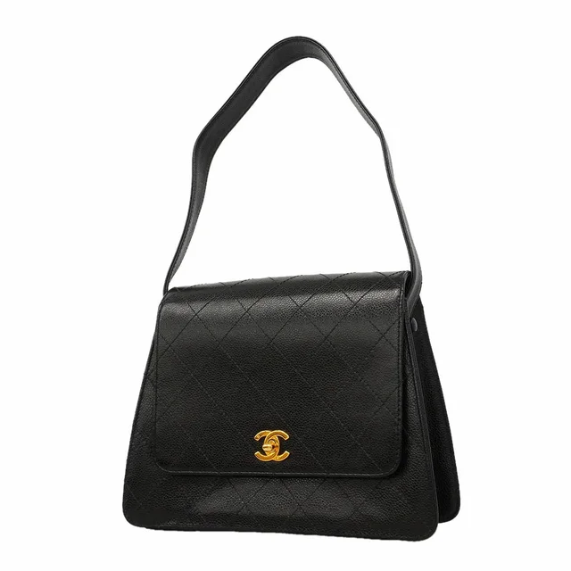 Chanel Shoulder Bag Quilted Caviar Leather Black Gold in Black Caviar leather from The Reluxe