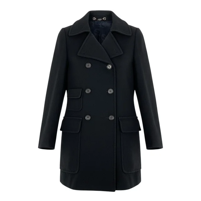 Gucci Double Breasted Pea Coat Notch Lapel Black 40 in Black from The Reluxe